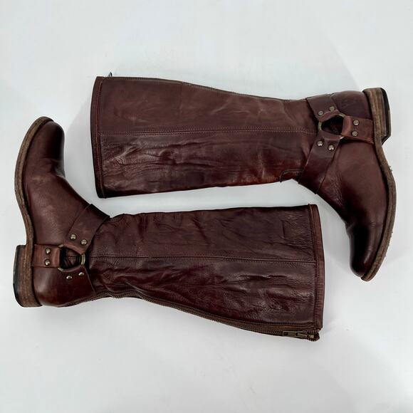FRYE Phillip Harness Tall Riding Boots Womens 6.5 B Brown Leather 76850 Zip Back - Picture 4 of 9